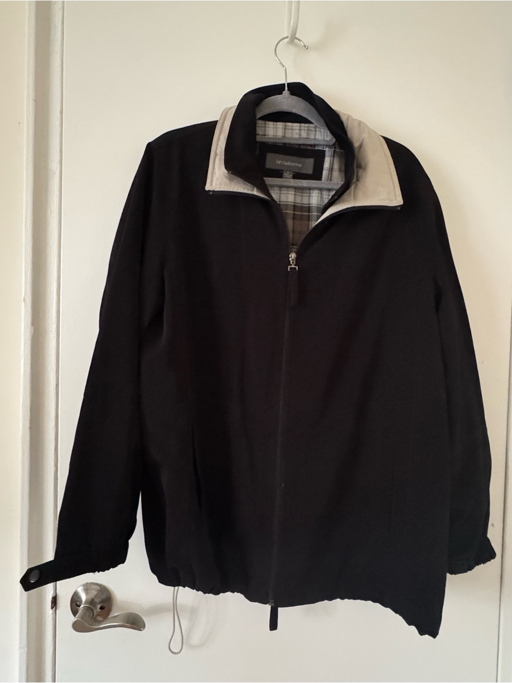Liz Claiborne Black Jacket with Cream Plaid Lining